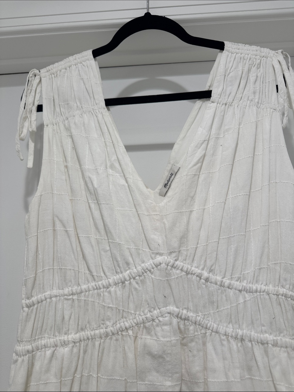 Madewell White Midi V-Neck Tie-Shoulder Dress - Picture 2 of 2
